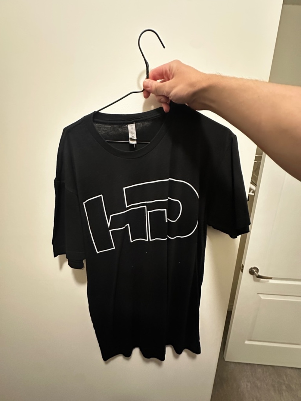 HD Black Graphic Tee with White Outline Logo